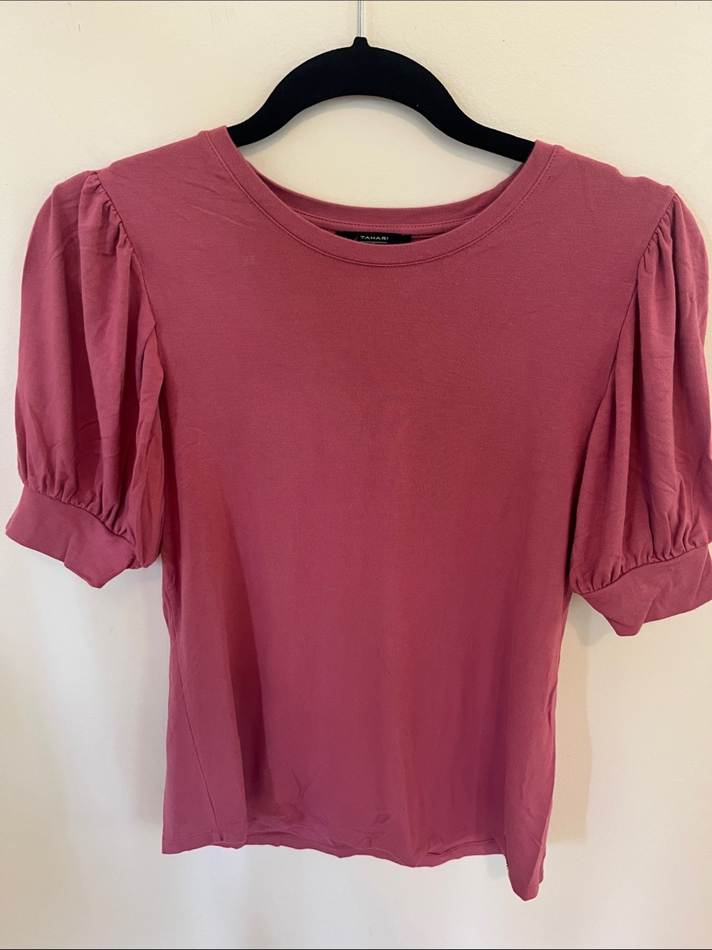 Tahari Dusty Rose Puff Sleeve Crewneck Tee